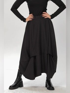 Adeptt "Zara" Asymmetrical Hem Pinstripe Striped Midi Skirt Black 3XL NEW NWT
